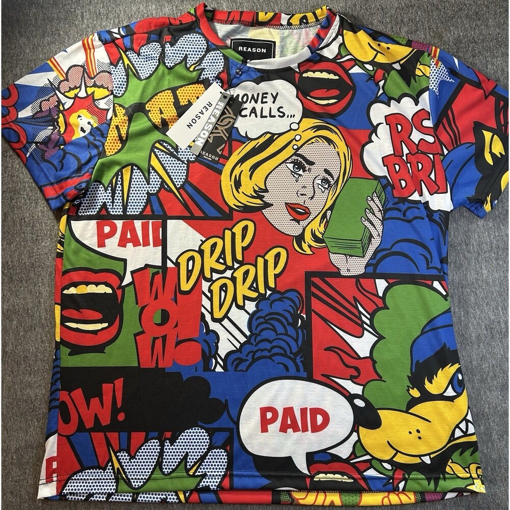 NWT Reason Brand Pop Art Cartoon Graphic Men’s Size 2XL T-Shirt "Money Calls"